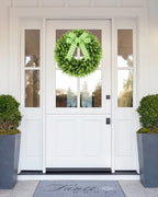 18'' Small Boxwood Wreaths for Front Door, Artificial Wreath with Green Bow for Front Door Wall Window Decor, alternate view
