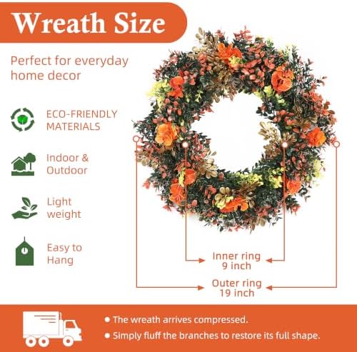 18" Spring Summer Wreaths for Front Door, Artificial Floral Wreath, Green Foliage Wreath for Wall Window, alternate view 2