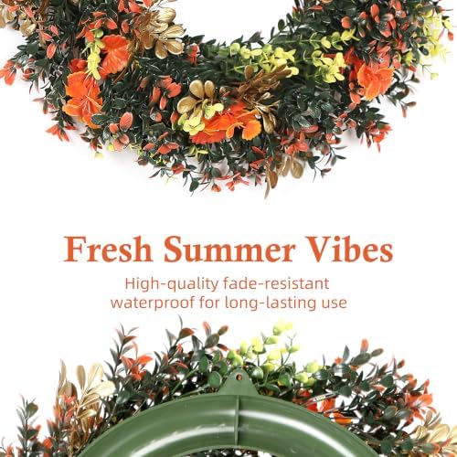 18" Spring Summer Wreaths for Front Door, Artificial Floral Wreath, Green Foliage Wreath for Wall Window, alternate view 4