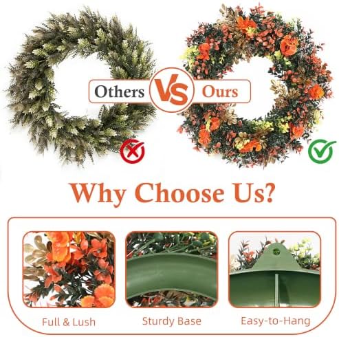 18" Spring Summer Wreaths for Front Door, Artificial Floral Wreath, Green Foliage Wreath for Wall Window, alternate view 5