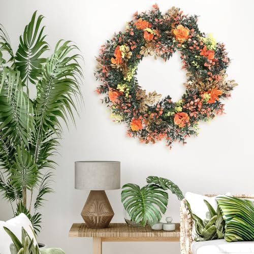 18" Spring Summer Wreaths for Front Door, Artificial Floral Wreath, Green Foliage Wreath for Wall Window, alternate view 6