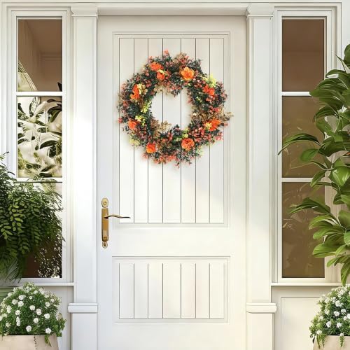 18" Spring Summer Wreaths for Front Door, Artificial Floral Wreath, Green Foliage Wreath for Wall Window, alternate view 7