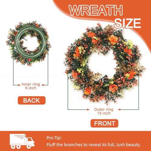 18'' Spring Wreath for Front Door with Artificial Flowers Green Leaves, Floral Wall Decor for Farmhouse Home, alternate view