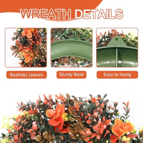 18'' Spring Wreath for Front Door with Artificial Flowers Green Leaves, Floral Wall Decor for Farmhouse Home, alternate view
