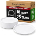 18" White Round Plastic Serving Trays, 25 Count Heavy Duty Disposable Serving Platters, Large Vegetable Platter