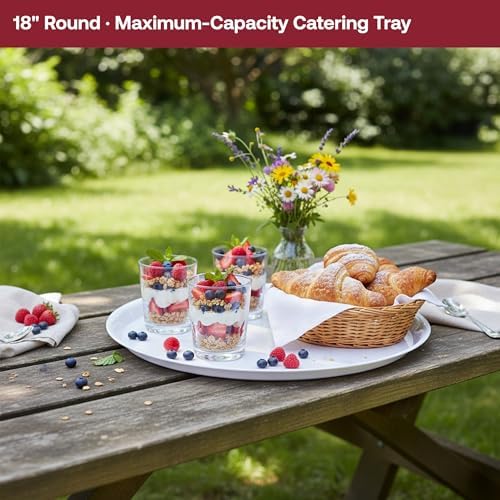 18" White Round Plastic Serving Trays, 25 Count Heavy Duty Disposable Serving Platters, Large Vegetable Platter, alternate