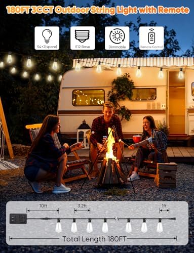180FT LED String Lights with Remote Control, 2700K/4000K/5000K Selectable Outdoor Patio Lights with 56, alternate view 5