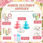187 Pcs Floral Tea Party Set Disposable Paper Dinnerware Serves Include Floral Paper Cups Saucers, Cupcake, alternate view 3