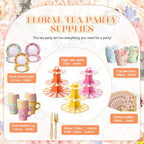 187 Pcs Floral Tea Party Set Disposable Paper Dinnerware Serves Include Floral Paper Cups Saucers, Cupcake, alternate view 4