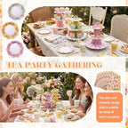 187 Pcs Floral Tea Party Set Disposable Paper Dinnerware Serves Include Floral Paper Cups Saucers, Cupcake, alternate view 5