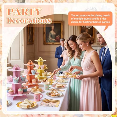 187 Pcs Floral Tea Party Set Disposable Paper Dinnerware Serves Include Floral Paper Cups Saucers, Cupcake, alternate view 6