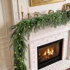 18FT (2 * 9FT) Norfolk Pine Garland with Lights, Prelit Christmas Garland, Waterproof Artificial Greenery for, alternate view