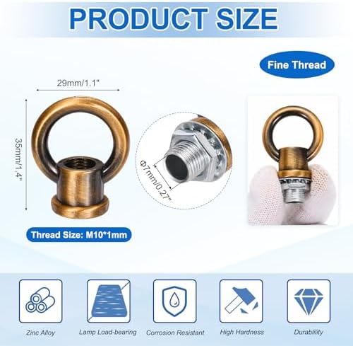 18Lb Load Lamp Female Loop Holder, 4 Set Lifting Eye M10 Fine Thread Nut Hook Ring Shape Structural Support to, alternate