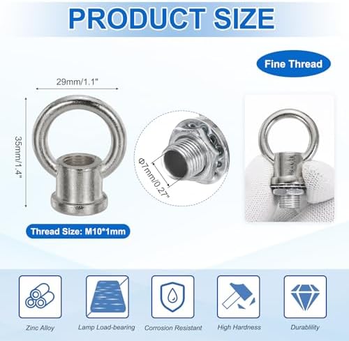 18Lb Load Lamp Female Loop Holder, 4 Set Lifting Eye M10 Fine Thread Nut Hook Ring Shape Structural Support to, alternate