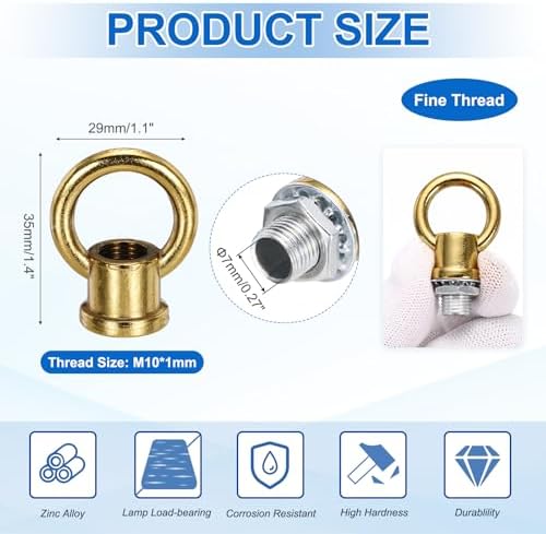 18Lb Load Lamp Female Loop Holder, 4 Set Lifting Eye M10 Fine Thread Nut Hook Ring Shape Structural Support to, alternate