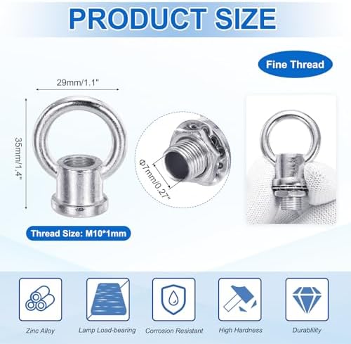 18Lb Load Lamp Female Loop Holder, 4 Set Lifting Eye M10 Fine Thread Nut Hook Ring Shape Structural Support to, alternate