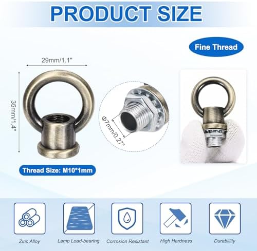 18Lb Load Lamp Female Loop Holder, 4 Set Lifting Eye M10 Fine Thread Nut Hook Ring Shape Structural Support to, alternate