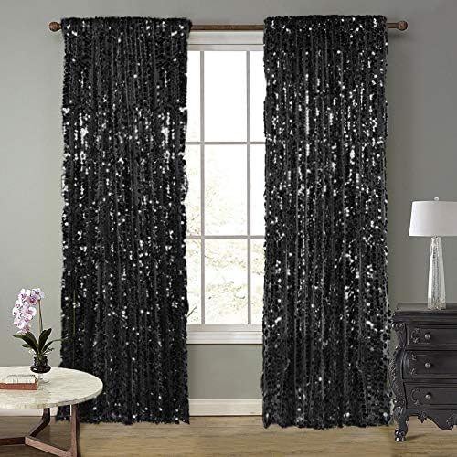 18MM Black Big Sequin Payatte Backdrop Curtains 4.5FTX9FT 2 Panels-Black Drapes Curtains for Thanksgiving