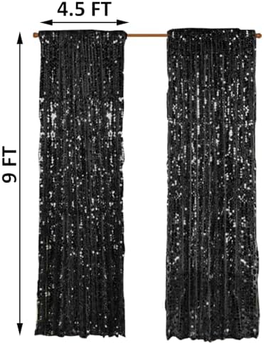 18MM Black Big Sequin Payatte Backdrop Curtains 4.5FTX9FT 2 Panels-Black Drapes Curtains for Thanksgiving, alternate view 2