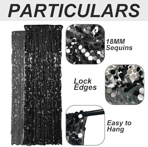 18MM Black Big Sequin Payatte Backdrop Curtains 4.5FTX9FT 2 Panels-Black Drapes Curtains for Thanksgiving, alternate view 3