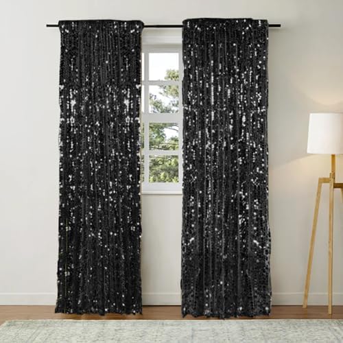 18MM Black Big Sequin Payatte Backdrop Curtains 4.5FTX9FT 2 Panels-Black Drapes Curtains for Thanksgiving, alternate view 4