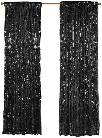 18MM Black Big Sequin Payatte Backdrop Curtains 4.5FTX9FT 2 Panels-Black Drapes Curtains for Thanksgiving, alternate view 5