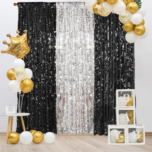 18MM Black Big Sequin Payatte Backdrop Curtains 4.5FTX9FT 2 Panels-Black Drapes Curtains for Thanksgiving, alternate view 6