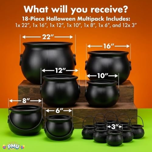 18pc Halloween Cauldron Multipack Assorted- Cauldron Plastic Buckets with Handle - Halloween Party (1) 22" (1), alternate