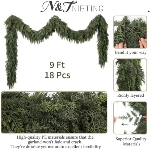 18pcs 9Ft Christmas Cedar Garland, alternate view 2