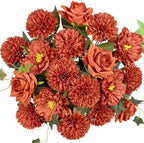 18PCS Burnt Orange Artificial Flowers, Fall Faux Chrysanthemum Bouquets