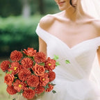 18PCS Burnt Orange Artificial Flowers, Fall Faux Chrysanthemum Bouquets, alternate view 3