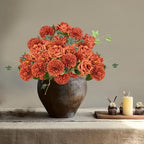18PCS Burnt Orange Artificial Flowers, Fall Faux Chrysanthemum Bouquets, alternate view 6