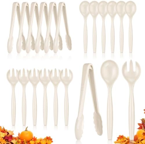 18Pcs Ivory Plastic Serving Utensils Set for Thanksgiving Day Fall in Ivory