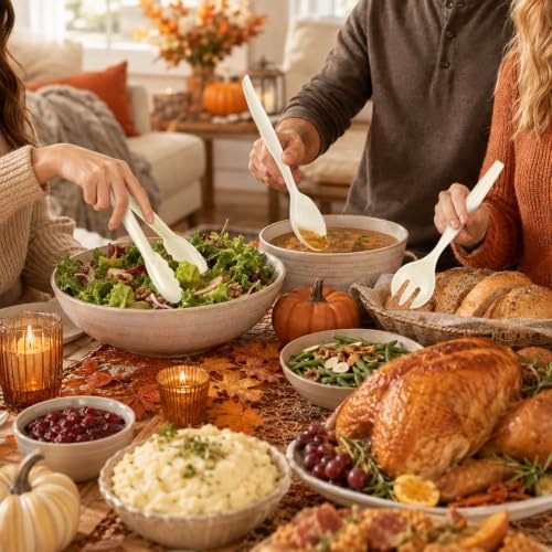 18Pcs Ivory Plastic Serving Utensils Set for Thanksgiving Day Fall in Ivory, alternate view 2