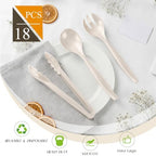 18Pcs Ivory Plastic Serving Utensils Set for Thanksgiving Day Fall in Ivory, alternate view 4