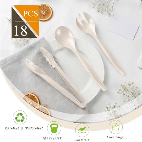 18Pcs Ivory Plastic Serving Utensils Set for Thanksgiving Day Fall in Ivory, alternate view 4