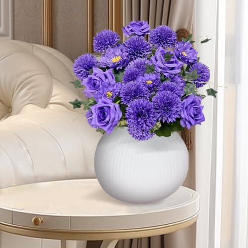 18PCS Purple Mixed Chrysanthemums Roses Peonies Silk Artificial Bouquets, alternate view 5