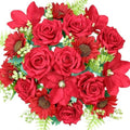 18PCS Red Roses Sunflowers Magnolia Artificial Flowers Bouquets