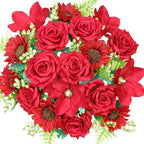 18PCS Red Roses Sunflowers Magnolia Artificial Flowers Bouquets