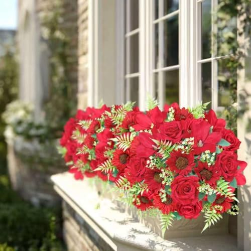 18PCS Red Roses Sunflowers Magnolia Artificial Flowers Bouquets, alternate view 3