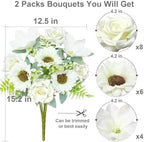 18PCS White Mixed Rose Artificial Flowers Bouquets, Silk Faux Flowers, alternate view 2