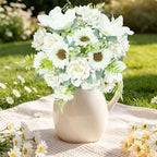 18PCS White Mixed Rose Artificial Flowers Bouquets, Silk Faux Flowers, alternate view 3