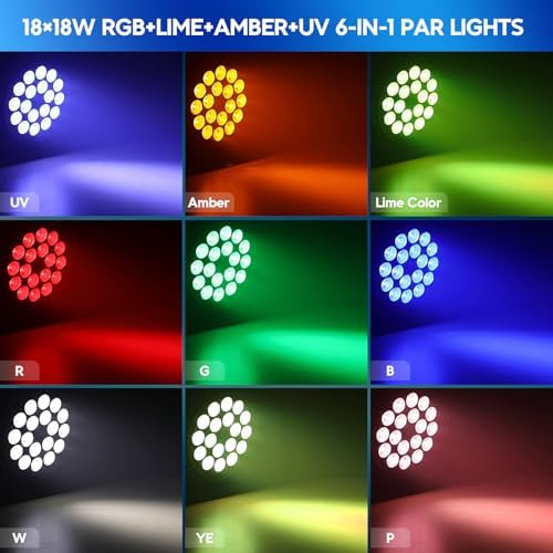 18x18W RGBLAUV LED Stage Par Lights for Stage Party Weddings, 8S in Black, alternate view 2