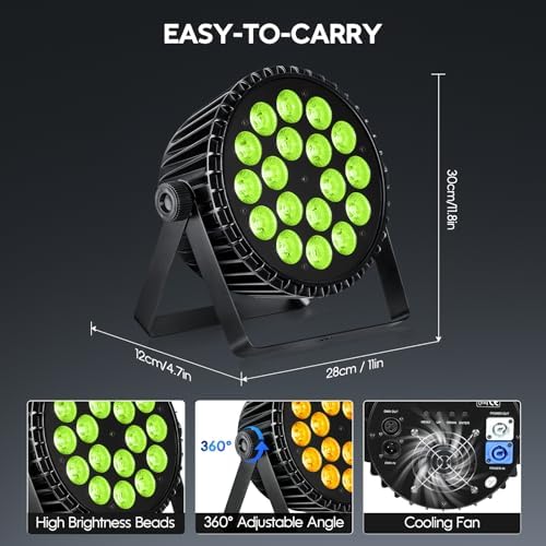 18x18W RGBLAUV LED Stage Par Lights for Stage Party Weddings, 8S in Black, alternate view 7
