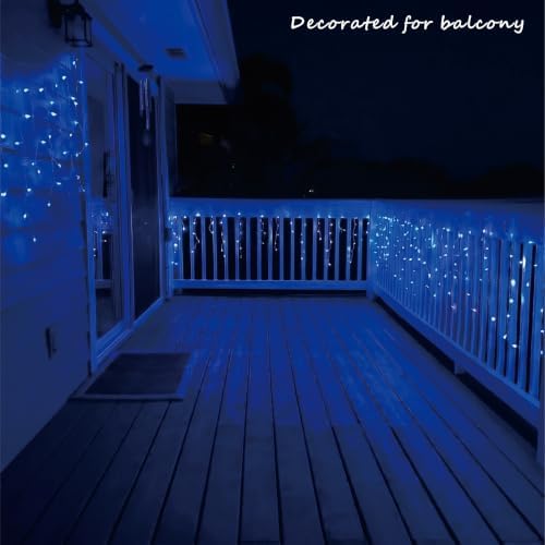 19.6Ft Plug-in 100 LED Connectable Icicle Lights 8 Modes & Timer, Blue in Blue, alternate view 3