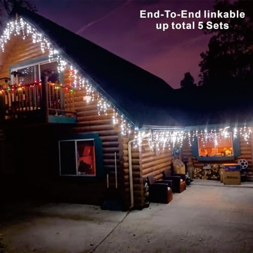 19.6Ft Plug-in 100 LED Connectable Icicle Lights 8 Modes, Timer, Cold White, alternate view 2