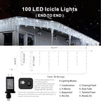 19.6Ft Plug-in 100 LED Connectable Icicle Lights 8 Modes, Timer, Cold White, alternate view 5