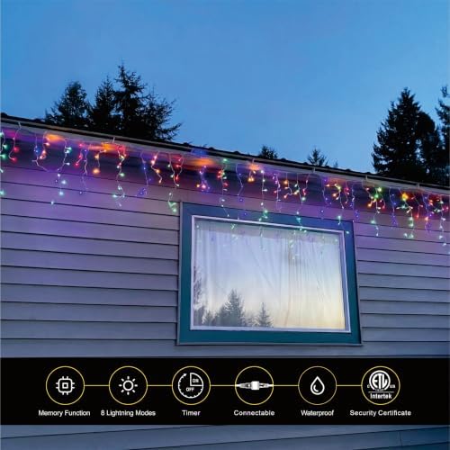 19.6Ft Plug-in 100 LED Connectable Icicle Lights 8 Modes, Timer, Multicolor, alternate view 7