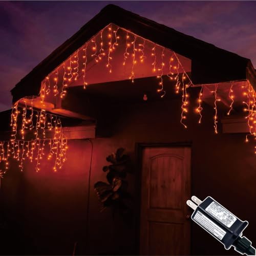 19.6Ft Plug-in 100 LED Connectable Icicle Lights 8 Modes, Timer (Orange)