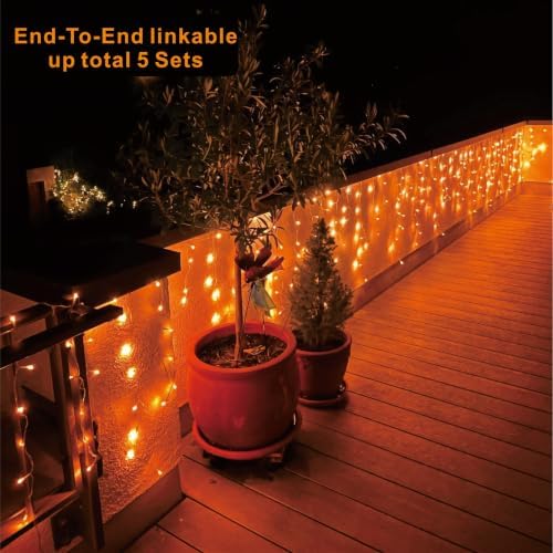 19.6Ft Plug-in 100 LED Connectable Icicle Lights 8 Modes, Timer (Orange), alternate view 5